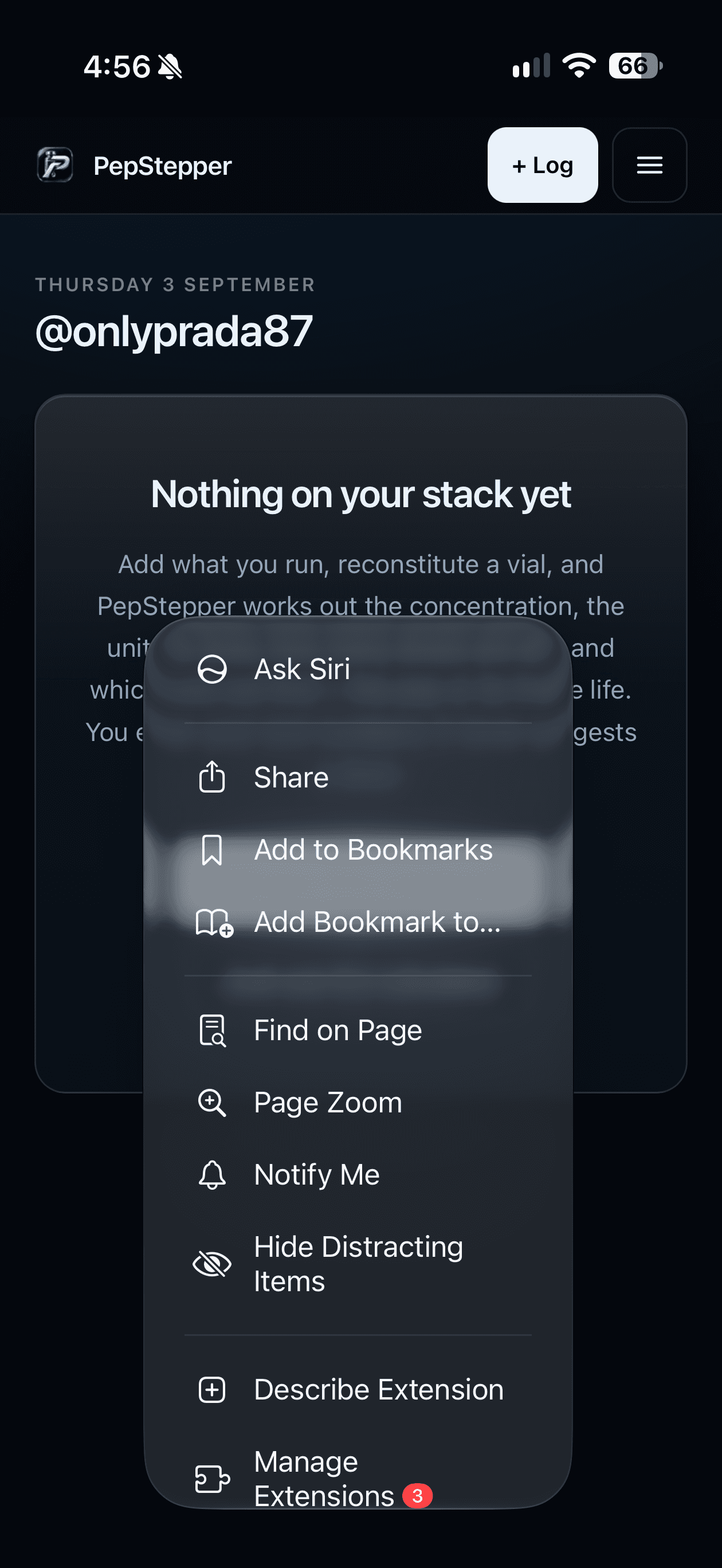 Step 2: tap the menu button then share